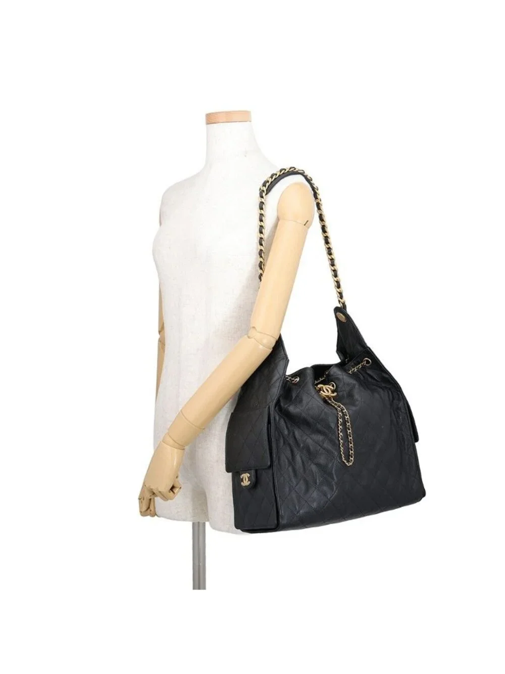 Chanel Chain Shoulder Bag 25 CC Logo Quilted Caviar Leather Black